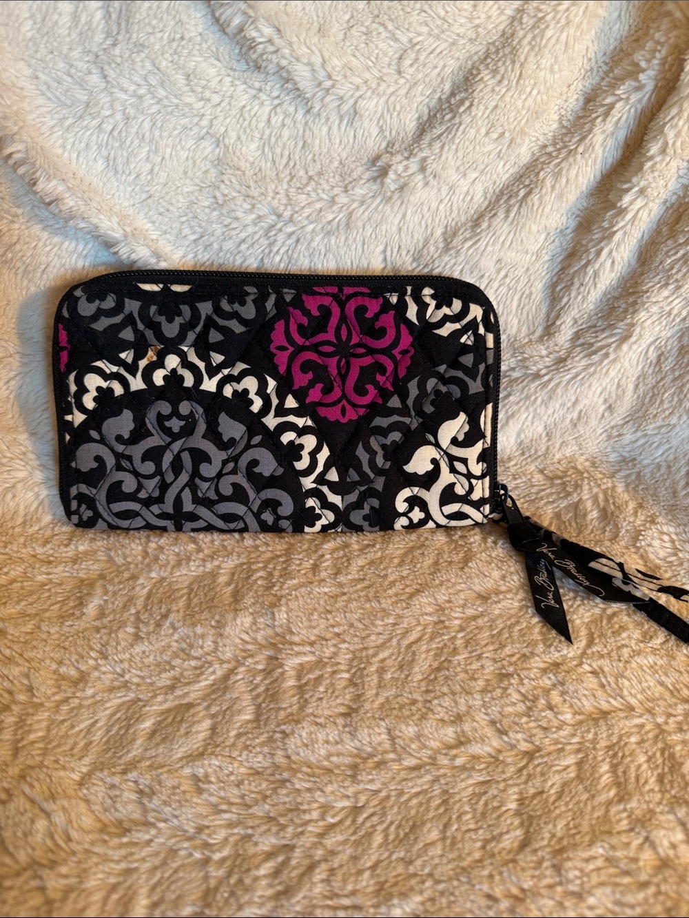 Vera Bradley Black, Gray & Pink Zip-Around Wallet